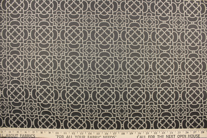  This contemporary geometric jacquard in khaki and smoke gray is great for home decor such as multi purpose upholstery, window treatments, pillows, duvet covers, tote bags and more.  It has a soft workable feel yet is stable and durable with a rating of 15,000 double rubs.  We offer this fabric in several different colors.