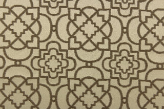  This contemporary geometric jacquard in chocolate brown and dull gold  is great for home decor such as multi purpose upholstery, window treatments, pillows, duvet covers, tote bags and more.  It has a soft workable feel yet is stable and durable with a rating of 15,000 double rubs.  We offer this fabric in several different colors.