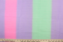 Load image into Gallery viewer, A sheer, semi firm, tulle in a purple, green and pink .
