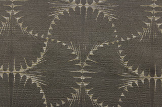  This jacquard fabric features a whimsical print in light beige on a taupe background.  It is great for home decor such as multi-purpose upholstery, window treatments, pillows, duvet covers, tote bags and more.  It has a soft workable feel yet is stable and durable with a rating of 15,000 double rubs. 