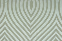 Load image into Gallery viewer, Raleigh features a geometric design in tone on tone silver featuring a slight sheen.  It offers beautiful design, style and color to any space in your home.  It has a soft workable feel and is perfect for window treatments (draperies, valances, curtains, and swags), light duty upholstery, bed skirts, duvet covers, pillow shams and accent pillows.  
