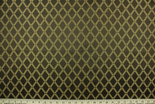 Load image into Gallery viewer, Bavley is a jacquard fabric that features gold diamonds set against a brown background.  A slight sheen enhances the design.  It is great for home décor such as light duty upholstery, window treatments, pillows, duvet covers, tote bags and more.  It has a soft workable feel yet is durable and stable.

