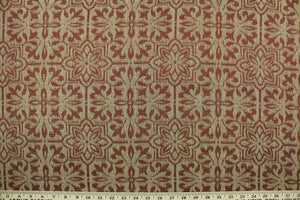 This jacquard fabric features a large-scale floral design in ruby red and dark beige.  It is great for home decor such as light upholstery, window treatments, pillows, duvet covers, tote bags and more.  It has a soft workable feel yet is stable and durable.  We offer Dovray in several different colors.