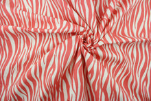 Load image into Gallery viewer, This fabric features striated stripes in peach and white.  The multi use fabric is perfect for window treatments, decorative pillows, custom cushions, bedding, light duty upholstery applications and almost any craft project.  It has a soft workable feel yet is stable and durable.  
