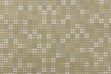 Load image into Gallery viewer, This fabric features tiny circles in varying shades of beige, and taupe and light gold and is perfect for your upholstery needs.  Uses include cushions, pillows, ottomans, headboards, and home decor.  
