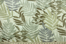 Load image into Gallery viewer, Tropix is a large leaf design in shades of brown, beige, gray and light olive green.  The multi use fabric is perfect for window treatments, decorative pillows, custom cushions, bedding, light duty upholstery applications and almost any craft project.  This fabric has a soft workable feel yet is stable and durable.
