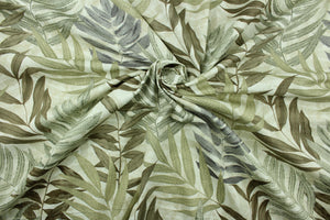 Tropix is a large leaf design in shades of brown, beige, gray and light olive green.  The multi use fabric is perfect for window treatments, decorative pillows, custom cushions, bedding, light duty upholstery applications and almost any craft project.  This fabric has a soft workable feel yet is stable and durable.