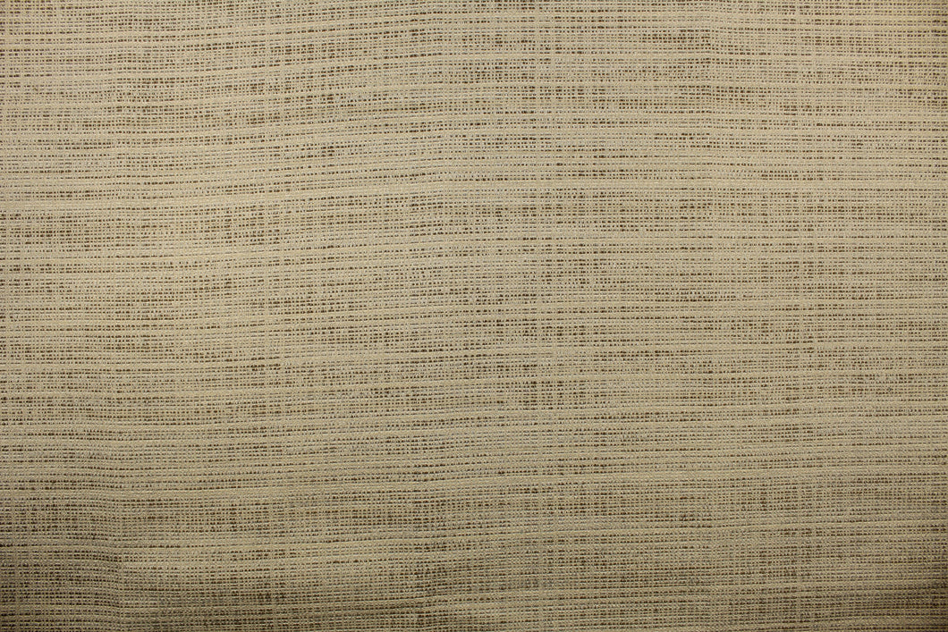 A mock linen in a beautiful weave in brown, taupe and gold with a latex backing. 