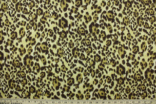 This fabric features a gorgeous cheetah print design in shades of brown on a yellow beige background.  The multi use fabric is perfect for window treatments, decorative pillows, custom cushions, bedding, light duty upholstery applications and almost any craft project.  It has a soft workable feel yet is stable and durable.  