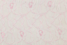 Load image into Gallery viewer,  This lace features a woven floral design in light pink.

