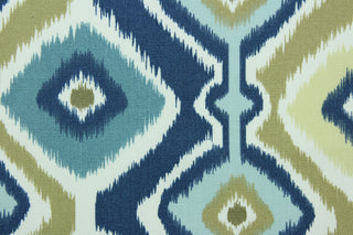  Rippled is a geometric design in shades of blue, khaki and white.  It is perfect for outdoor settings or indoors in a sunny room.  It is stain and water resistant and can withstand up to 700 hours of direct sun exposure.  Uses include decorative pillows, cushions, chair pads, tote bags and upholstery.  We offer this pattern in several colors.