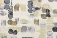 Load image into Gallery viewer, This fabric features an abstract design in shades of brown and gray on a off white background.  It it is perfect for window treatments, decorative pillows, handbags, light duty upholstery applications.  This fabric has a soft workable feel yet is stable and durable with 50,000 double rubs.  
