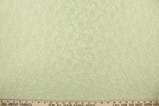  This lace features a woven floral design in light green .