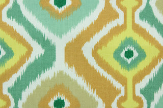 Rippled is a bright geometric design in the colors of bright yellow, golden yellow, khaki, grass green, mint green and white.  It is perfect for outdoor settings or indoors in a sunny room.  It is stain and water resistant and can withstand up to 700 hours of direct sun exposure.  Uses include decorative pillows, cushions, chair pads, tote bags and upholstery.  We offer this pattern in several colors.