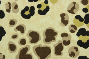 This fabric features a giraffe print design in shades of brown, black and khaki on a tan background.  The multi use fabric is perfect for window treatments, decorative pillows, custom cushions, bedding, light duty upholstery applications and almost any craft project.  It has a soft workable feel yet is stable and durable.  