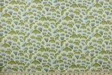 Load image into Gallery viewer, Toki is a printed Asian inspired fabric that features scalloped abstract blooming flowers.  The multi use fabric is perfect for window treatments, decorative pillows, custom cushions, bedding, light duty upholstery applications and almost any craft project.  This fabric has a soft workable feel yet is stable and durable with 50,000 double rubs.

