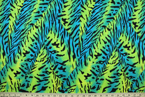 Verdant is an animal print design in vibrant teal, lime green and black.  The multi use fabric is perfect for window treatments, decorative pillows, custom cushions, bedding, light duty upholstery applications and almost any craft project.  It has a soft workable feel yet is stable and durable.  