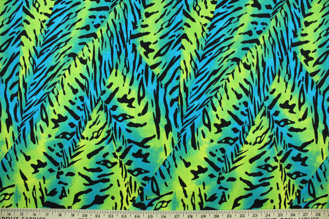 Verdant is an animal print design in vibrant teal, lime green and black.  The multi use fabric is perfect for window treatments, decorative pillows, custom cushions, bedding, light duty upholstery applications and almost any craft project.  It has a soft workable feel yet is stable and durable.  