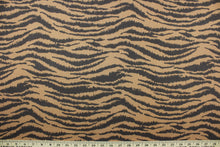 Load image into Gallery viewer, This fabric features striated stripes in mocha and brown.  The multi use fabric is perfect for window treatments, decorative pillows, custom cushions, bedding, light duty upholstery applications and almost any craft project.  It has a soft workable feel yet is stable and durable.  
