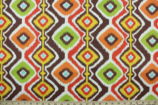 Rippled is a bright geometric design in the colors of red, orange, yellow, green, white and rust.  It is perfect for outdoor settings or indoors in a sunny room.  It is stain and water resistant and can withstand up to 700 hours of direct sun exposure.  Uses include decorative pillows, cushions, chair pads, tote bags and upholstery.  We offer this pattern in several colors.