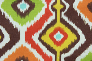 Rippled is a bright geometric design in the colors of red, orange, yellow, green, white and rust.  It is perfect for outdoor settings or indoors in a sunny room.  It is stain and water resistant and can withstand up to 700 hours of direct sun exposure.  Uses include decorative pillows, cushions, chair pads, tote bags and upholstery.  We offer this pattern in several colors.