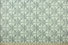 Load image into Gallery viewer,  This fabric features a geometric design in gray, and off white.

