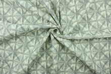 Load image into Gallery viewer,  This fabric features a geometric design in gray, and off white.
