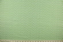 Load image into Gallery viewer, This fabric features a diamond design in green and white with hints of golden yellow. 
