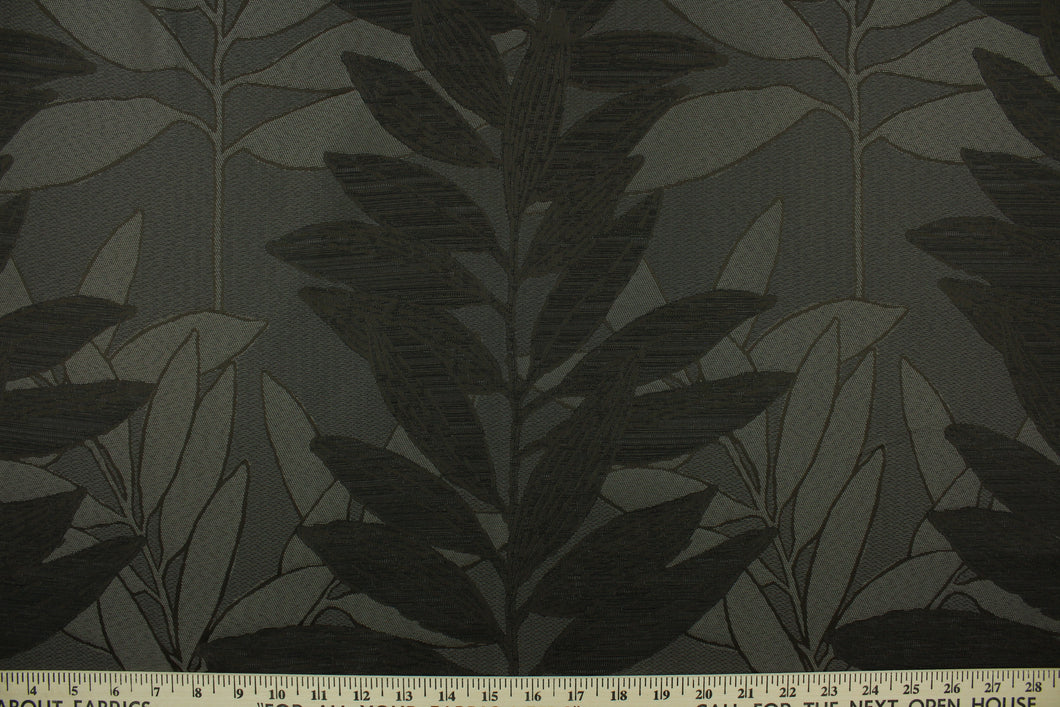 Across features a large leaf tone on tone design in java with a slight sheen.  This fabric offers beautiful design, style and color to any space in your home.  It has a soft workable feel and is perfect for window treatments (draperies, valances, curtains, and swags), bed skirts, duvet covers, pillow shams and accent pillows.  