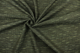 Cumphill is a contemporary/modern fabric in the colors of dark green, dark brown an light gold.  It offers beautiful design, style and color to any space in your home.  It has a soft workable feel and is perfect for window treatments (draperies, valances, curtains, and swags), bed skirts, duvet covers, pillow shams and accent pillows.  