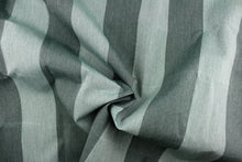 Load image into Gallery viewer,  This fabric features a wide stripe design in a dark and light washout green.
