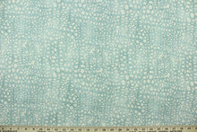 Load image into Gallery viewer, Jumbled is a semi sheer geometrical pattern in blue on a white background.  It can be used for several different statement projects including window accents (drapery, curtains and swags), toss pillows, bed skirts, handbags and duvet covers.  It has a soft workable feel yet is stable and durable.  
