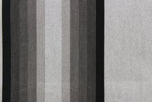 Load image into Gallery viewer,  This fabric features a stripe design in varying shades of gray with black.
