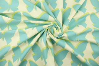 Chambord features screen printed butterflies and their silhouettes in aqua, cream and lime.  It is perfect for window treatments, headboards, bedding, decorative pillows and light duty upholstery applications.  This fabric has a soft workable feel yet is stable and durable with 30,000 double rubs.  