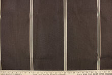 Load image into Gallery viewer, This fabric features a stripe design in rich brown and light beige. 
