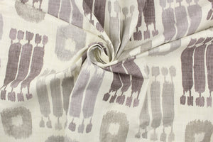 This fabric features a design in gray tones set against a dull white . 