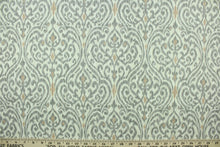 Load image into Gallery viewer, This fabric features a demask design in gray, dull white and nude.
