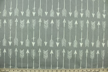 Load image into Gallery viewer,  This fabric features arrow design in white set against a gray background.
