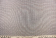 Load image into Gallery viewer, This sheer fabric features a stripe design in brown against gray . 

