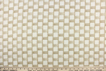 Load image into Gallery viewer, This sheer fabric features a checkered design in a wheat brown against a white background.
