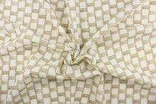 Load image into Gallery viewer, This sheer fabric features a checkered design in a wheat brown against a white background.
