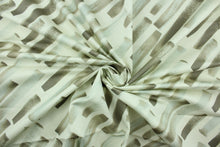 Load image into Gallery viewer, his fabric features a diagonal  broken stripe design in gray, taupe, and white. 

