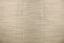 Load image into Gallery viewer,  A mock linen has a very thin stripe design in beige, tan and white with a slight shine.
