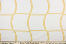 Load image into Gallery viewer,  This sheer fabric features a plaid design in a golden yellow against white.
