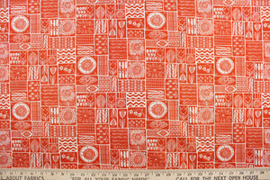 This fabric features a patchwork floral design in white on a orange background.  It has a nice soft hand and would be great for quilting, crafting and home decor.  