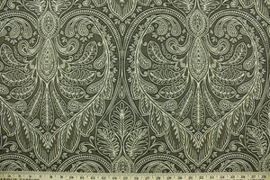 This tapestry features a beautiful demask design in champagne , black, and taupe with a latex backing.