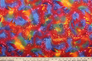  This fabric features ferns with a distressed look that enhances the design.  Colors included are red, blue, green, yellow and purple with hints of pink.  It has a nice soft hand and would be great for quilting, crafting and home decor.  We offer this fabric in several different colors.