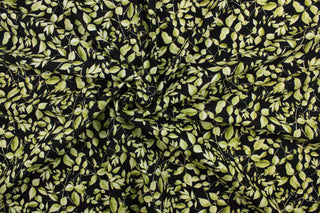 This fabric features a leaf and stem design in light and dark green on a black background.  It has a nice soft hand and would be great for quilting, crafting and home decor.  We offer this fabric in several other colors.