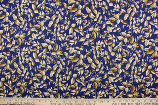 This fabric features a leaf and stem design in light pink and brown on a dark blue background.  It has a nice soft hand and would be great for quilting, crafting and home decor.  We offer this fabric in several other colors.