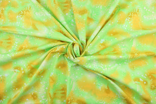  This fabric features ferns with a distressed look that enhances the design.  Colors included are various shades of lime green and golden yellow with hints of white.  It has a nice soft hand and would be great for quilting, crafting and home decor.  We offer this fabric in several different colors.